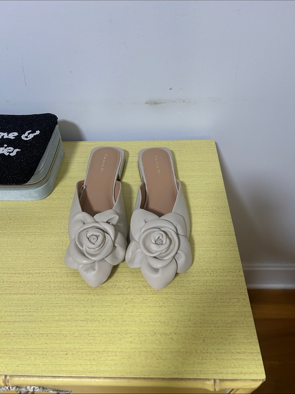 Tahari Cream Floral Appliqué Slip-On Mules 7